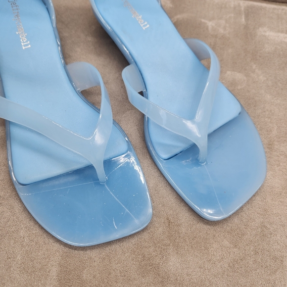 Jeffrey Campbell Thong Sandals 8 Blue Jelly Gumdrop Kitten Heel Ankle New $65 - Picture 7 of 16